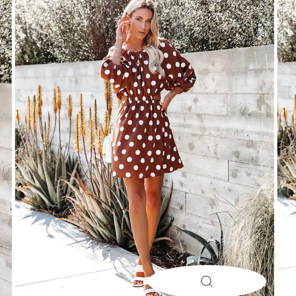 Chocolate polka dot bubble sleeve dress